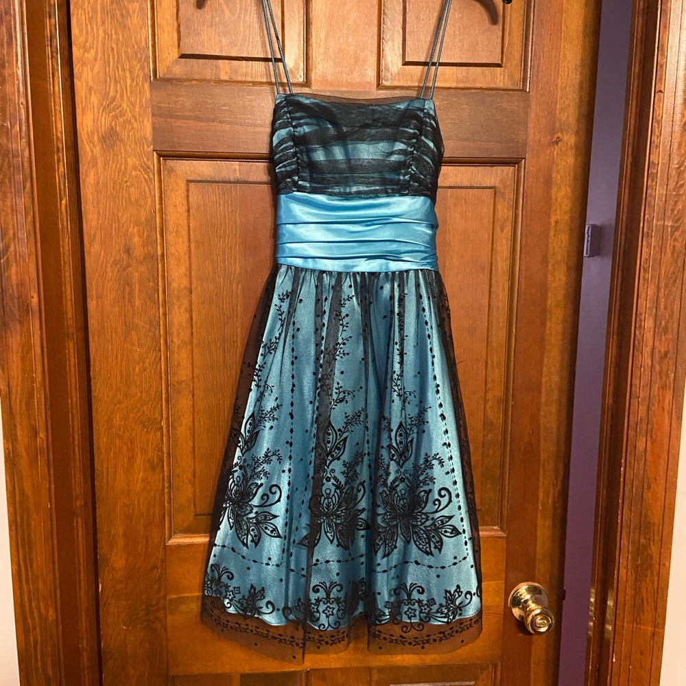 Elegant Blue and Black Dress